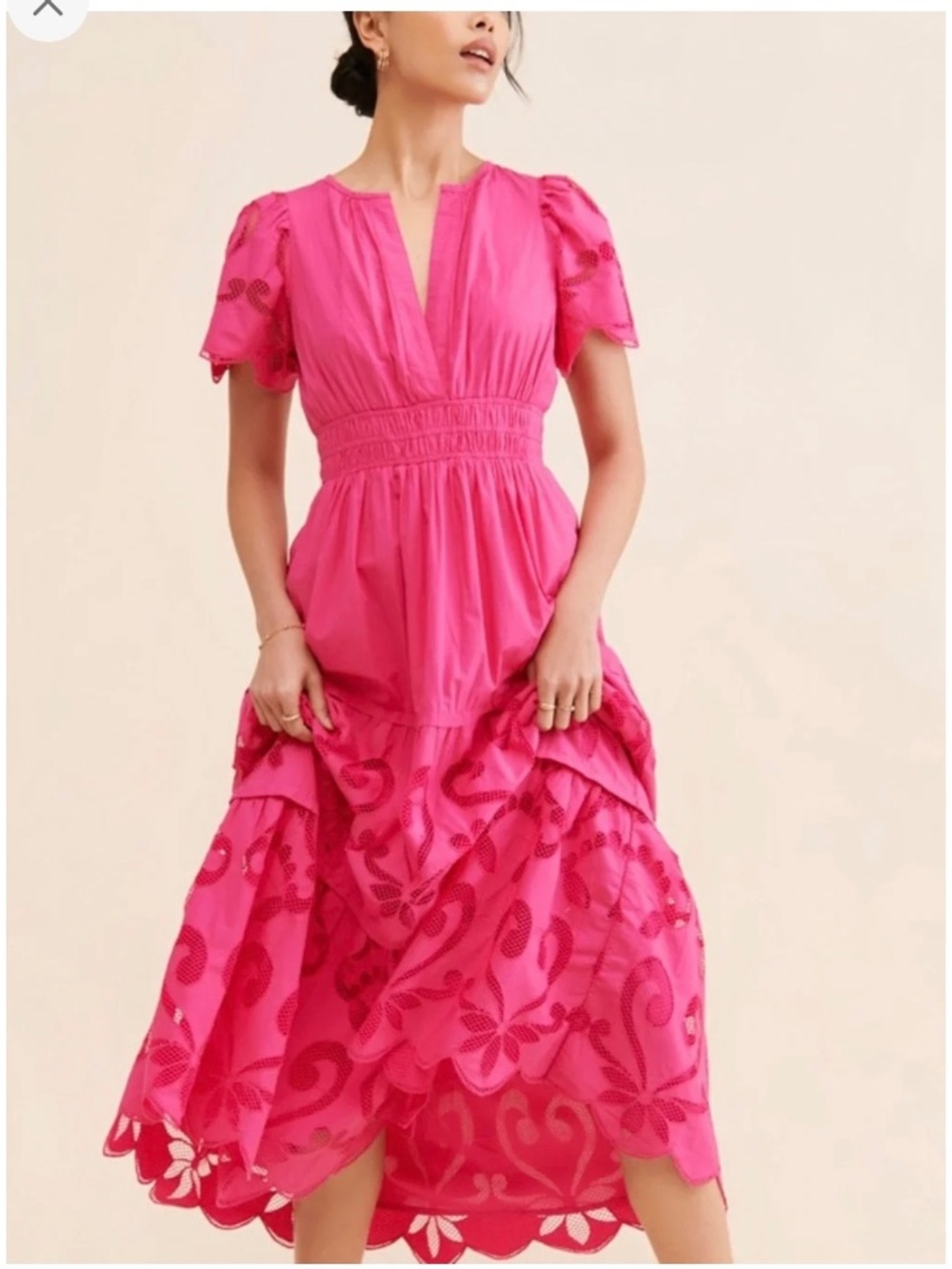 Anthropologie Somerset Maxi Cutwork Hot Pink Dress NWT - Sz Small
